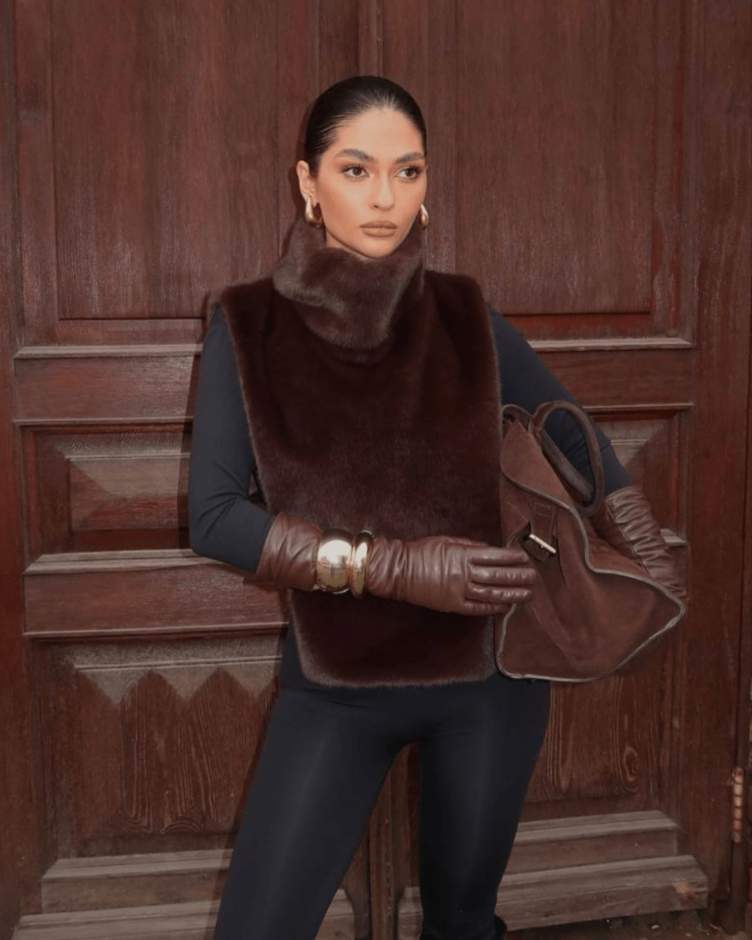 SOERA Rina Faux Fur Turtleneck Vest - Jackets -  Dark Brown