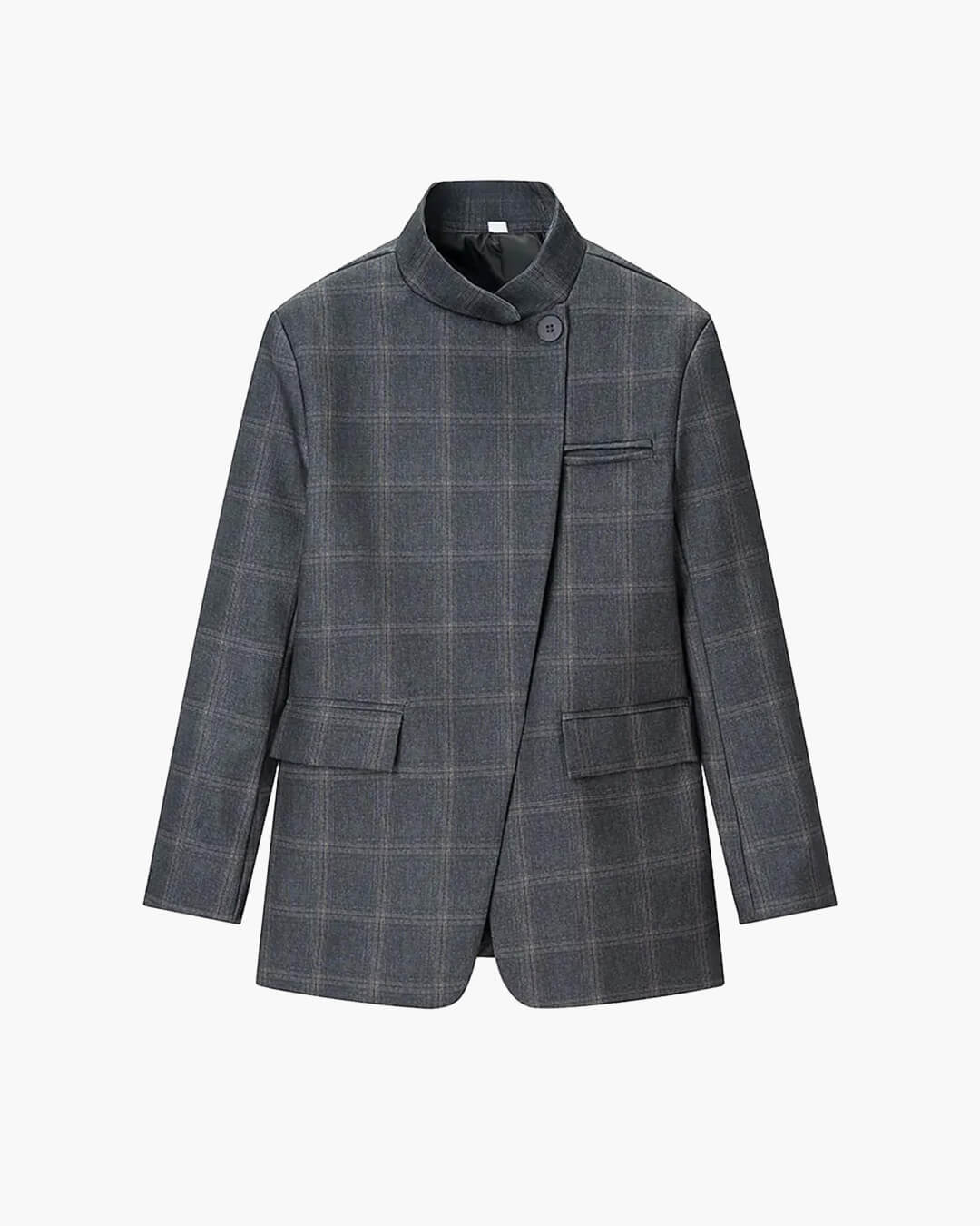 SOERA Sofia Plaid Stand Collar Blazer - Jackets -  Grey L