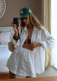 Camille weißes Baumwollhemd und Shorts Set