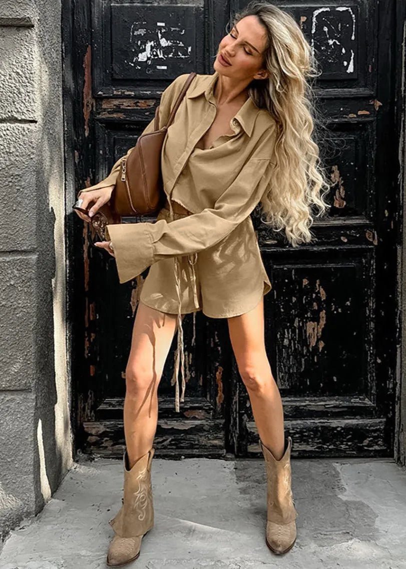 SOERA Gabrielle Cropped Shirt & Drawstring Shorts Set - Matching Sets -  L