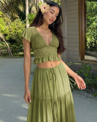 Morrigan Spitzen-Chiffon Top & Rock Set