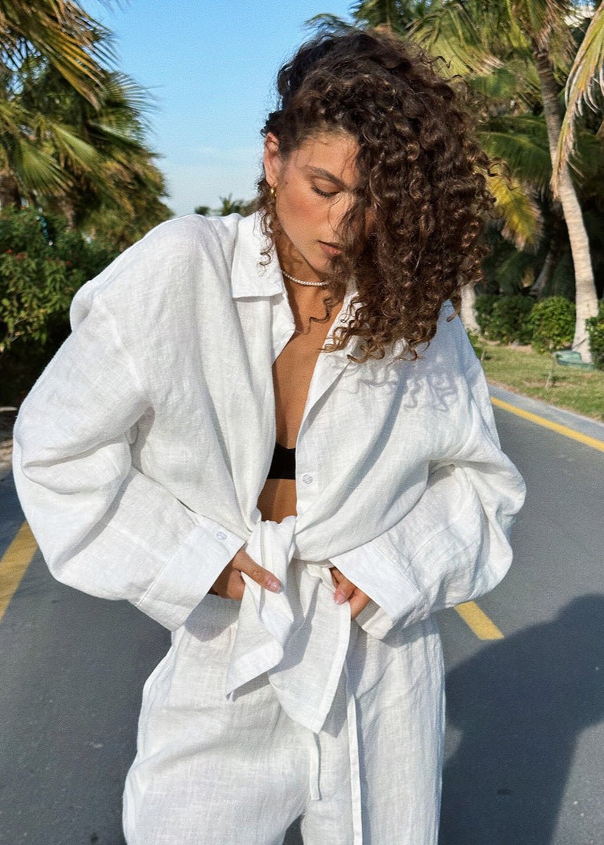 SOERA Sophia Cotton Shirt & Lounge Pants Set - Matching Sets -  White S