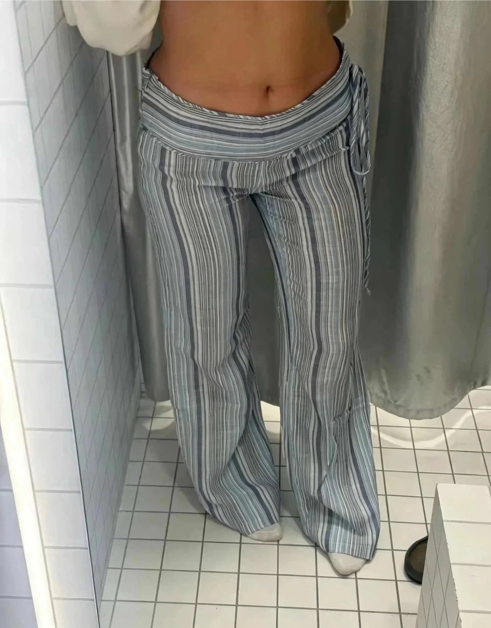 SOERA Aiwuna Low-Rise Striped Trousers - Pants - SOERA-226627-BLU-S-15107 Blue Gray S