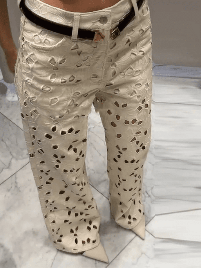 SOERA Anais Hollow - Out Denim High Waist Straight Jeans - Pants -  Beige S