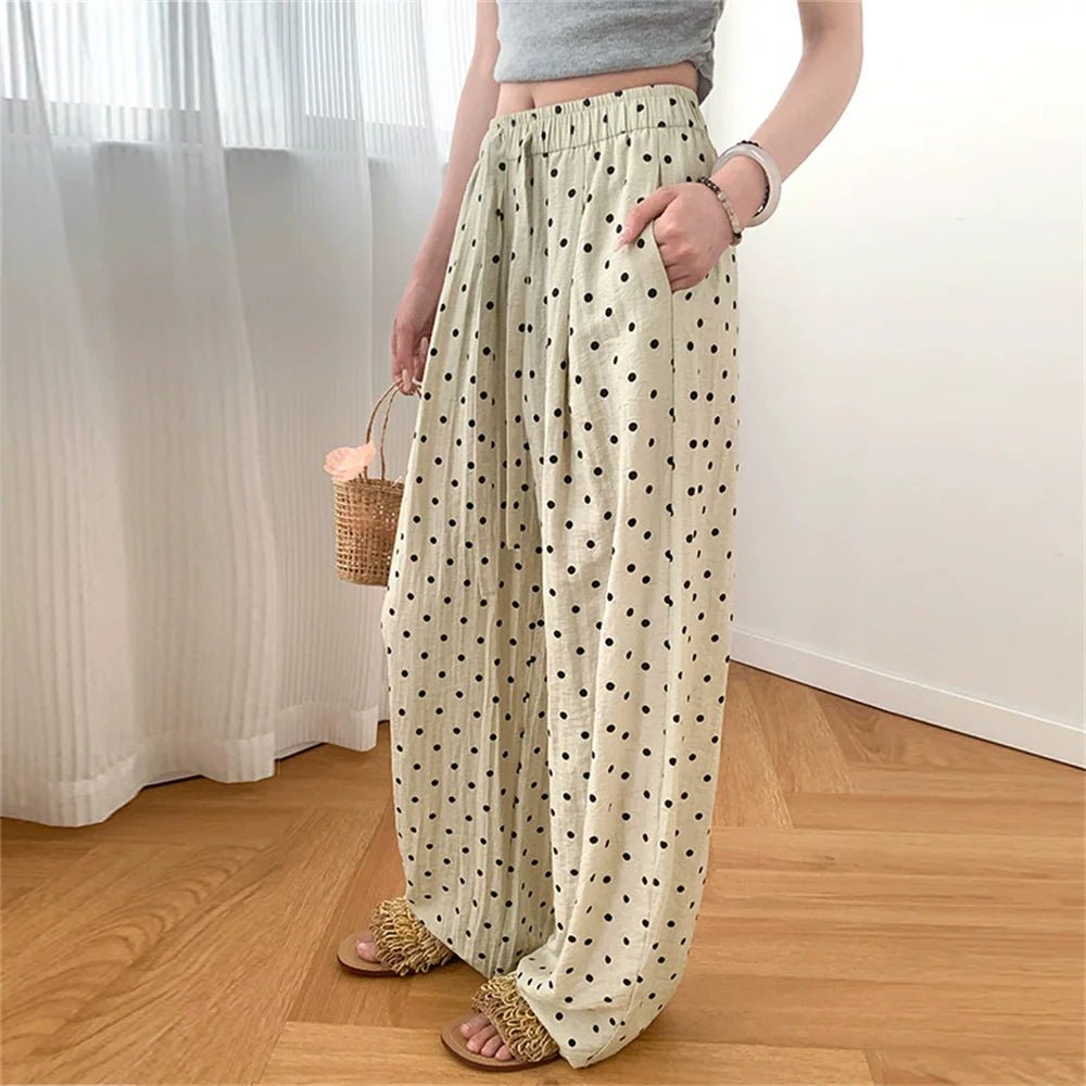 SOERA Elizabeth Polka Dot Wide Leg Linen Pants - Pants - 1005009521697370-;hp1774621567945542496 Beige S