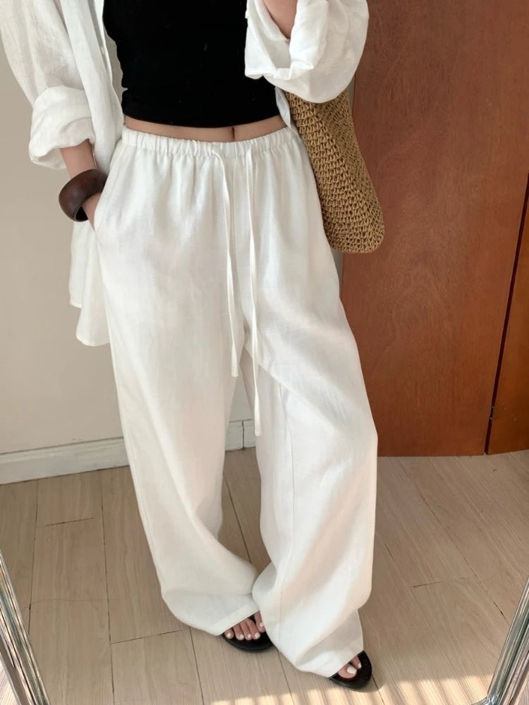 SOERA Kendall Wide Leg Linen Pants - Pants - 1005008535976378-;GI1774621567409367009 White S