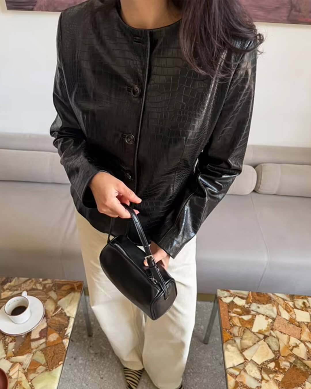 Sandra Croc Embossed Faux Leather Jacket