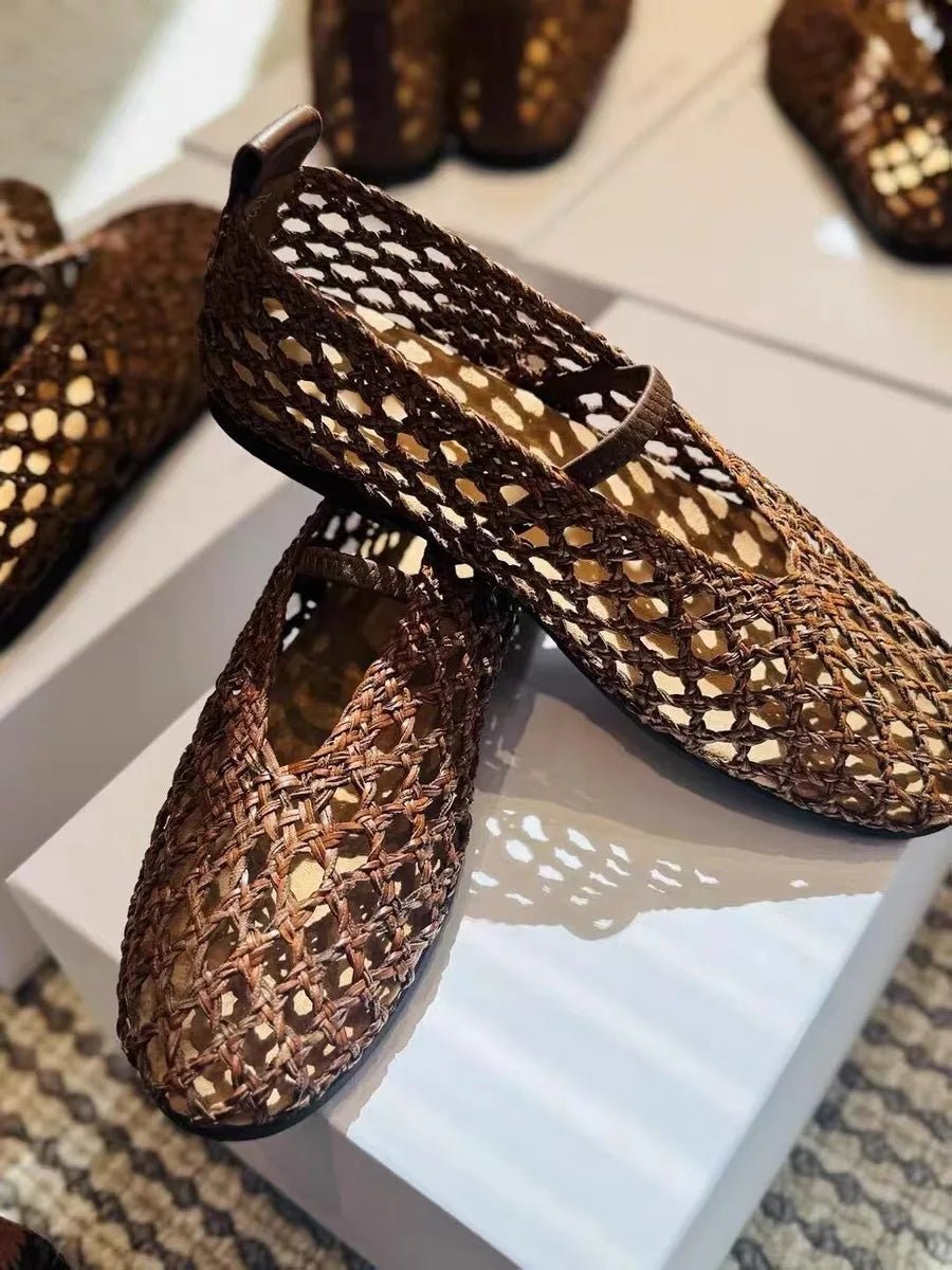 SOERA Francesca Hollow Woven Flat Shoes - Shoes - 1005009205383908-;xk1775031593752761437 Brown 40