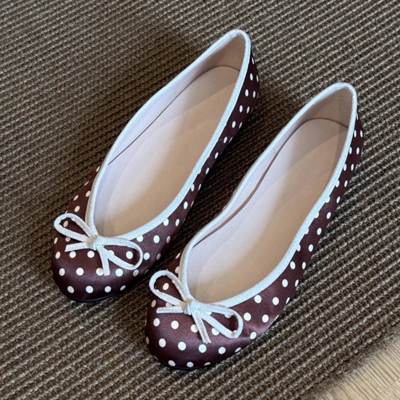 SOERA Georgette Polka Dot Ballet Flats - Shoes -  Brown 35