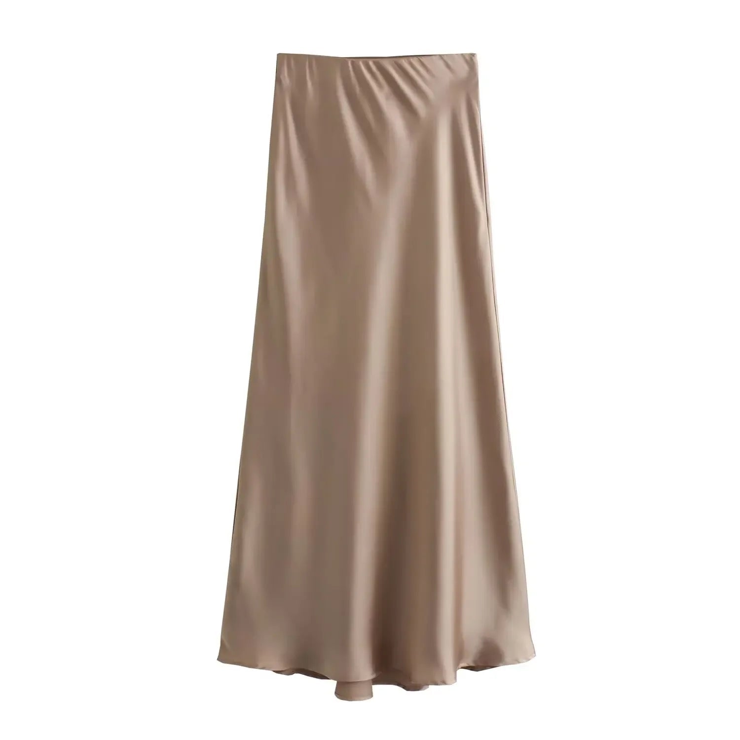 SOERA Anais High Waist Black Satin Midi Skirt - Skirt -  Brown XS