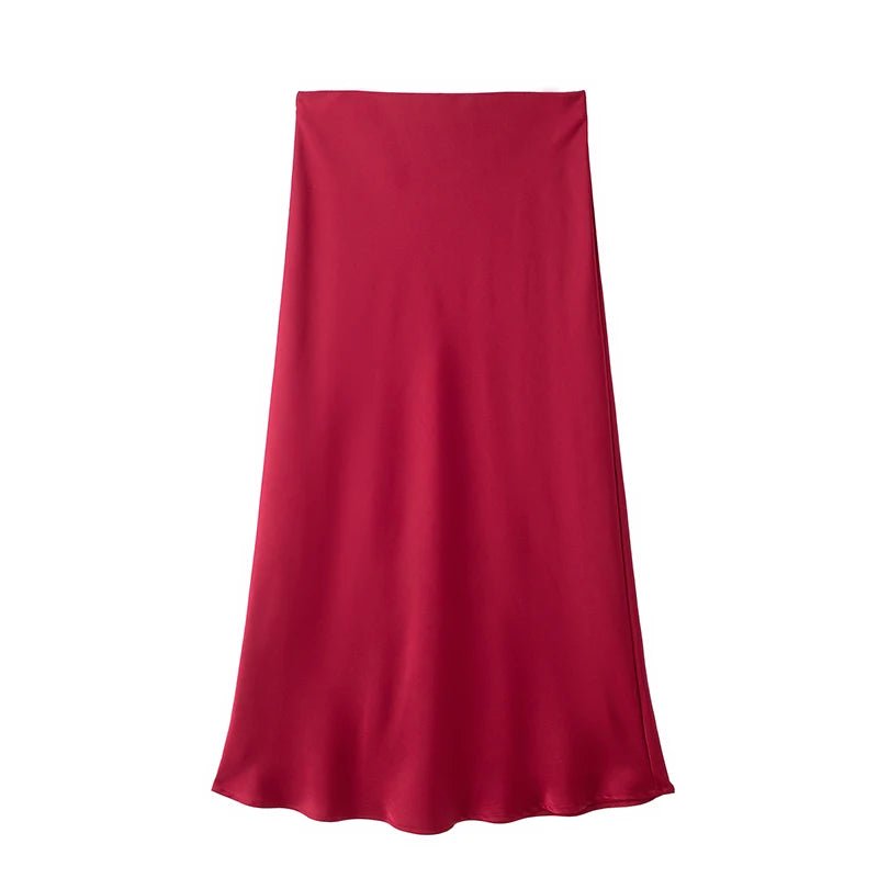 SOERA Anais High Waist Black Satin Midi Skirt - Skirt -  Red XS
