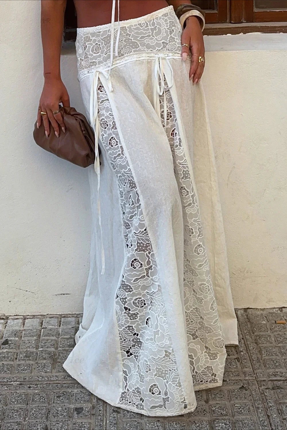 SOERA Celeste Boho Lace Patchwork Maxi Skirt - Skirt -  White S