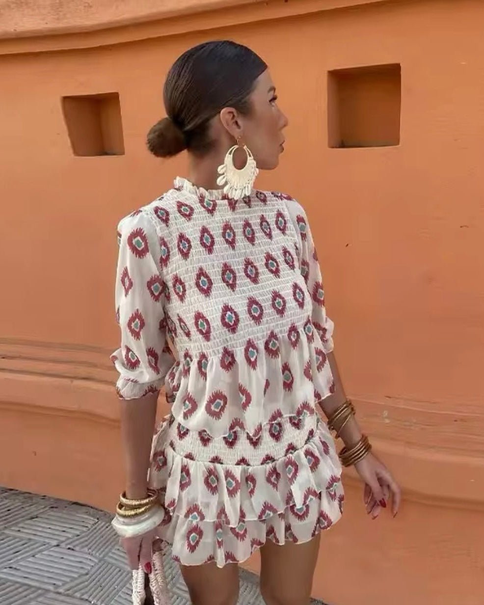 SOERA Iris Geometric Print Tiered Mini Skirt Set - Skirt Set - SOERA-841795-WEI-L-96163 L