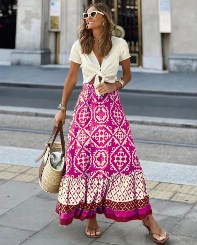 SOERA Zara Boho Printed Midi Swing Skirt - Skirts -  Olive S