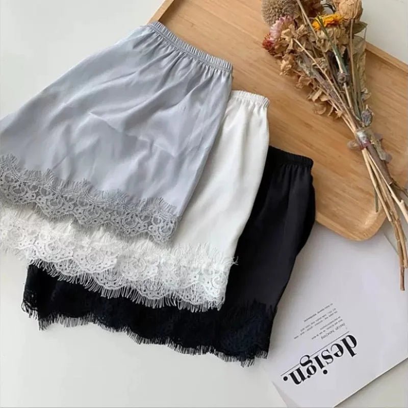 SOERA Elaine Lace Trim Satin Mini Shorts - Sleepwear - 1005010597281427-;Xn1775118415275592113 White S