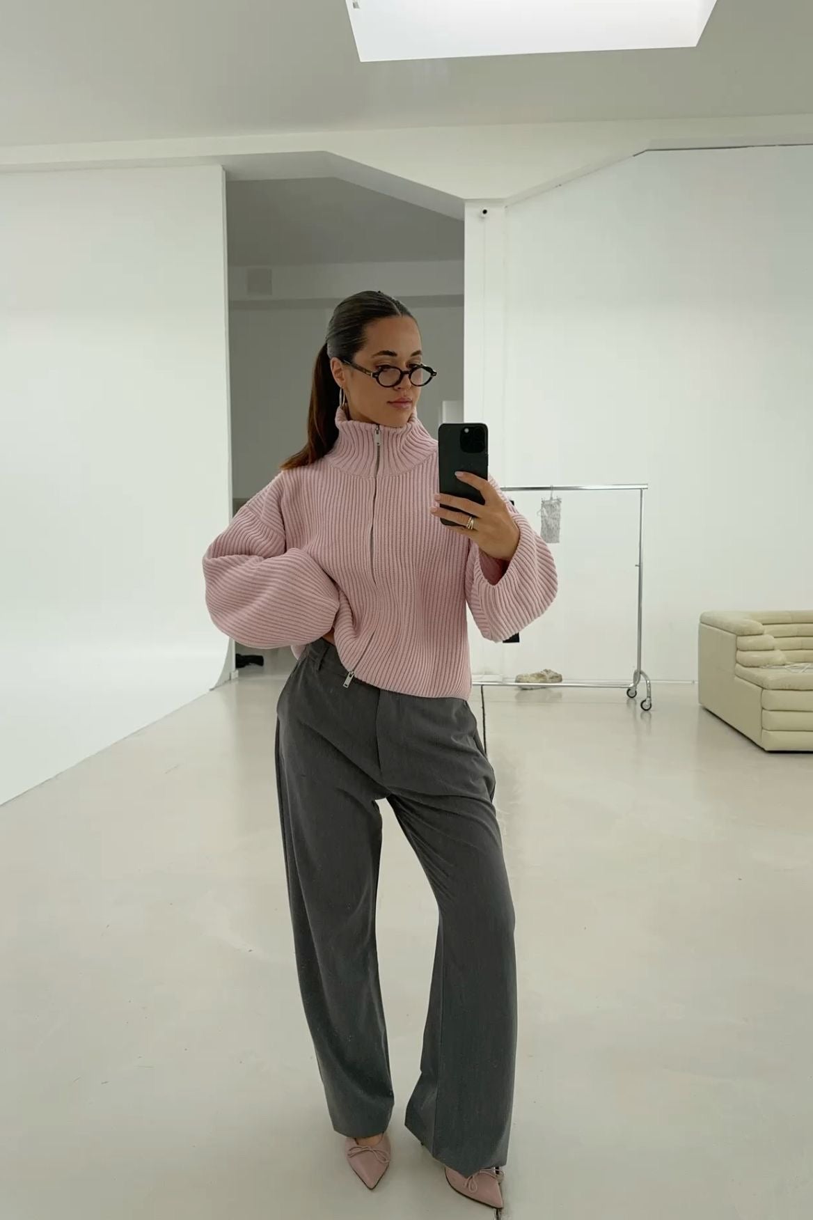 SOERA Daniela Oversized Ribbed Zip-Up Sweater - Sweater - SOERA-454403-PIN-L-44195 Pink L