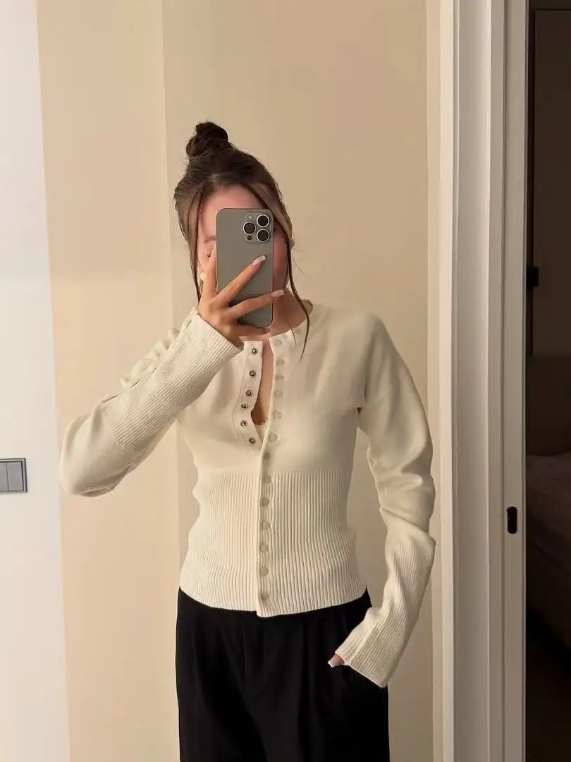 SOERA Catherine Buttoned Slim Cardigan - Sweaters & Cardigans - 1005010516766962-;Nx1774012032137335828 White S