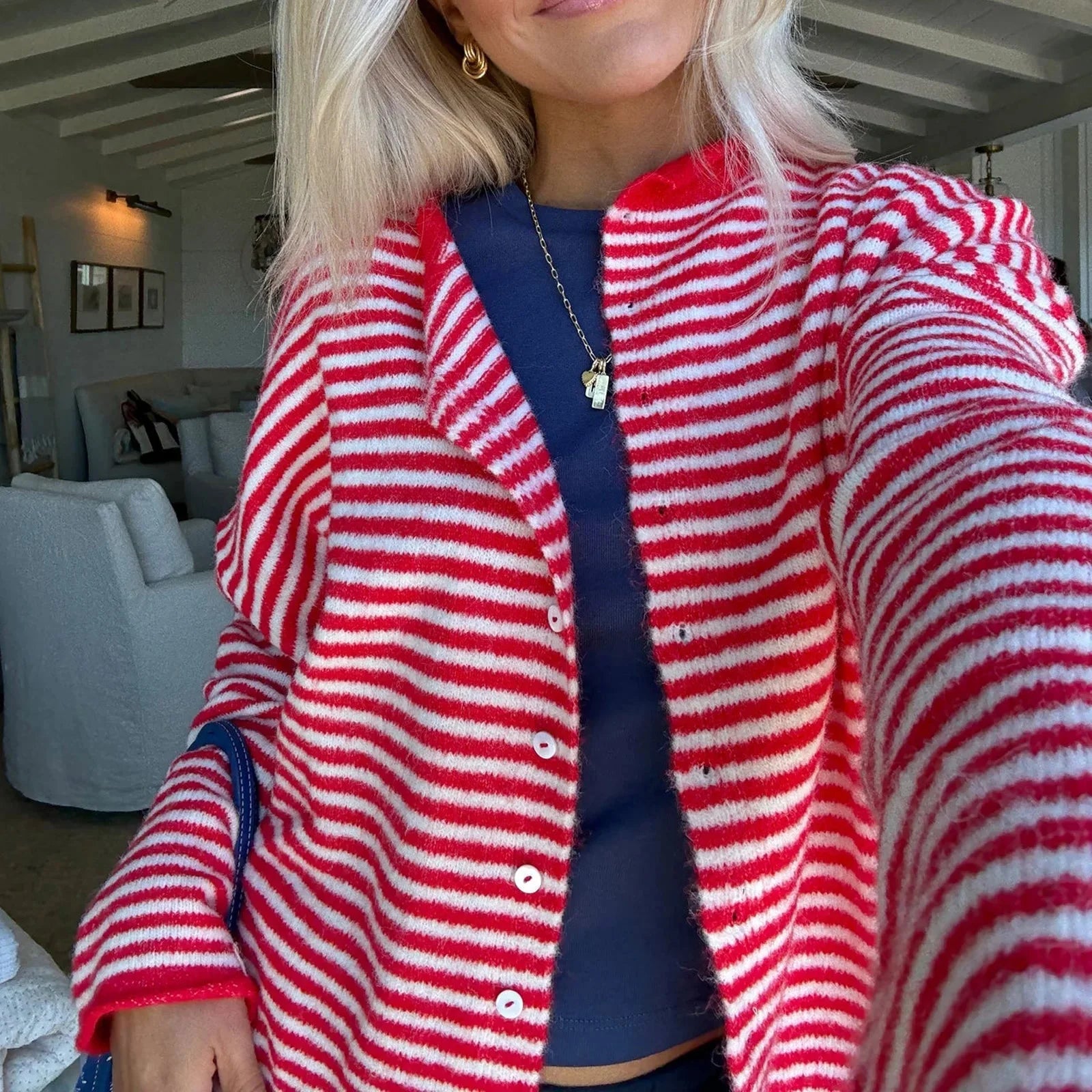 SOERA Sofia Striped Cardigan - Sweaters & Cardigans -  Red S