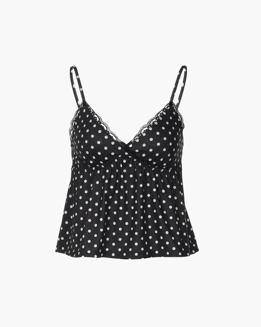 SOERA Anais Dot Print Lace Trim Camisole - Top -  Black M