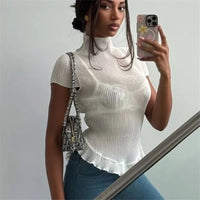 Celeste Geripptes Rollkragen-T-Shirt