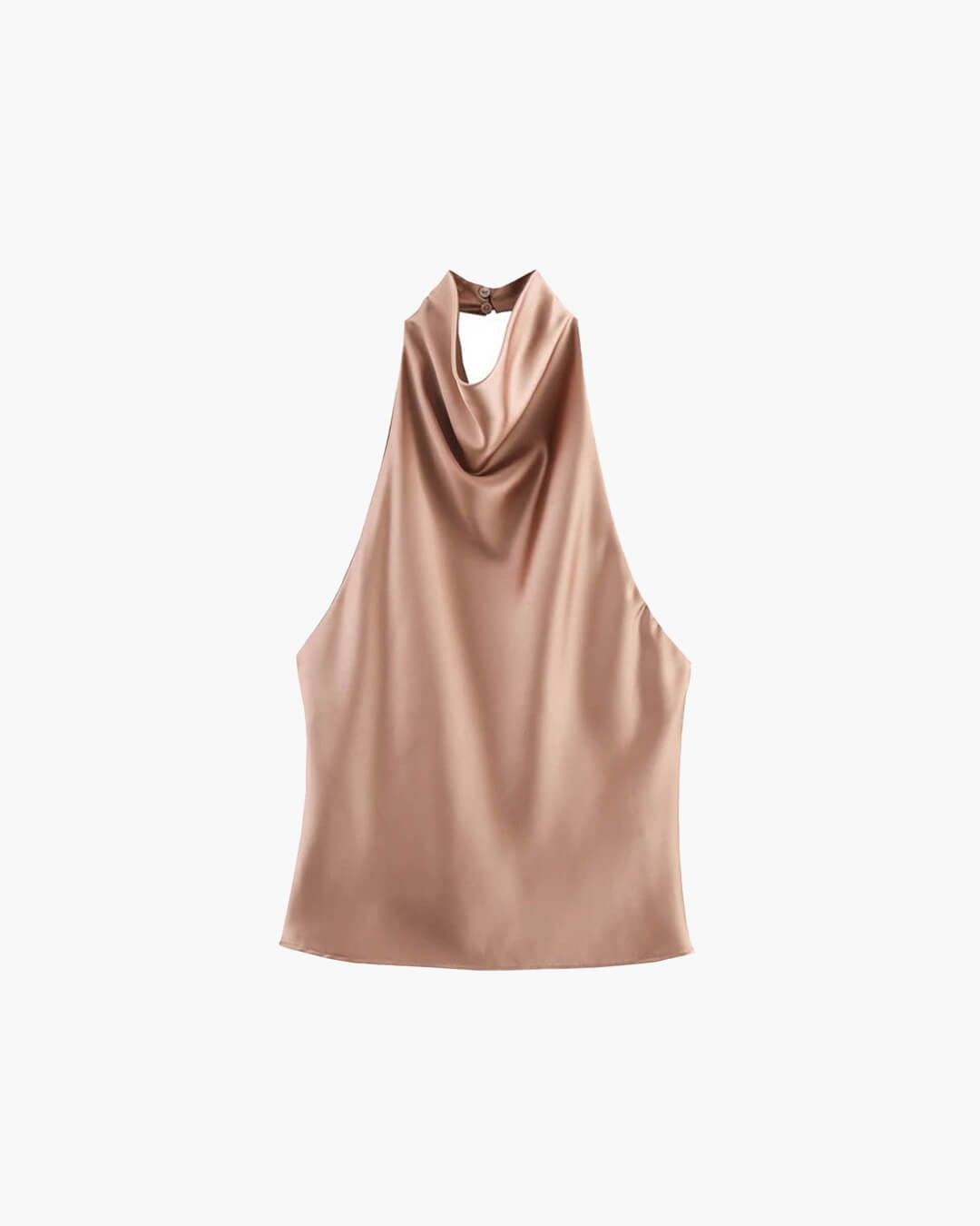 SOERA Anastasia Halter Backless Satin Top - Tops - YU1764442362188223171 Camel M