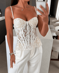 Aneyla Spitzen Bustier Cami Top mit transparenter Spitze