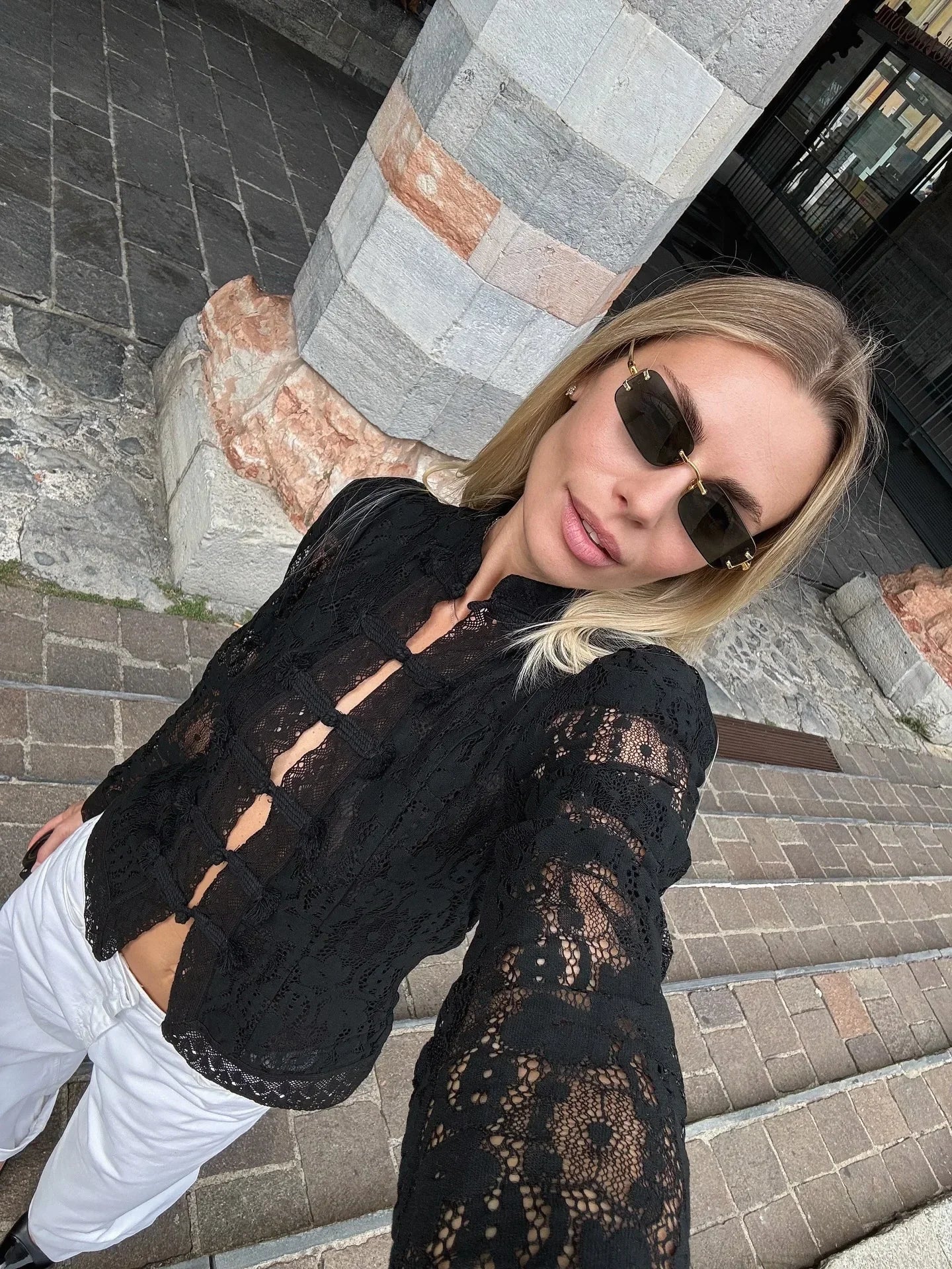 SOERA Katalina Puff Sleeve Lace Blouse - Tops - 1005010356871983-;MY1771494648611972097 Black S