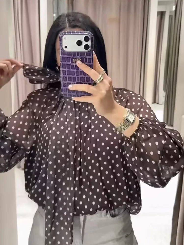 SOERA Sofia High Collar Polka Dot Blouse - Tops -  White M