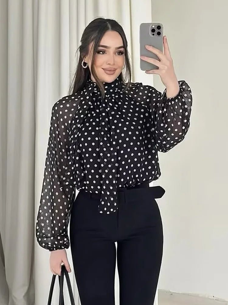 SOERA Sofia High Collar Polka Dot Blouse - Tops -  White M
