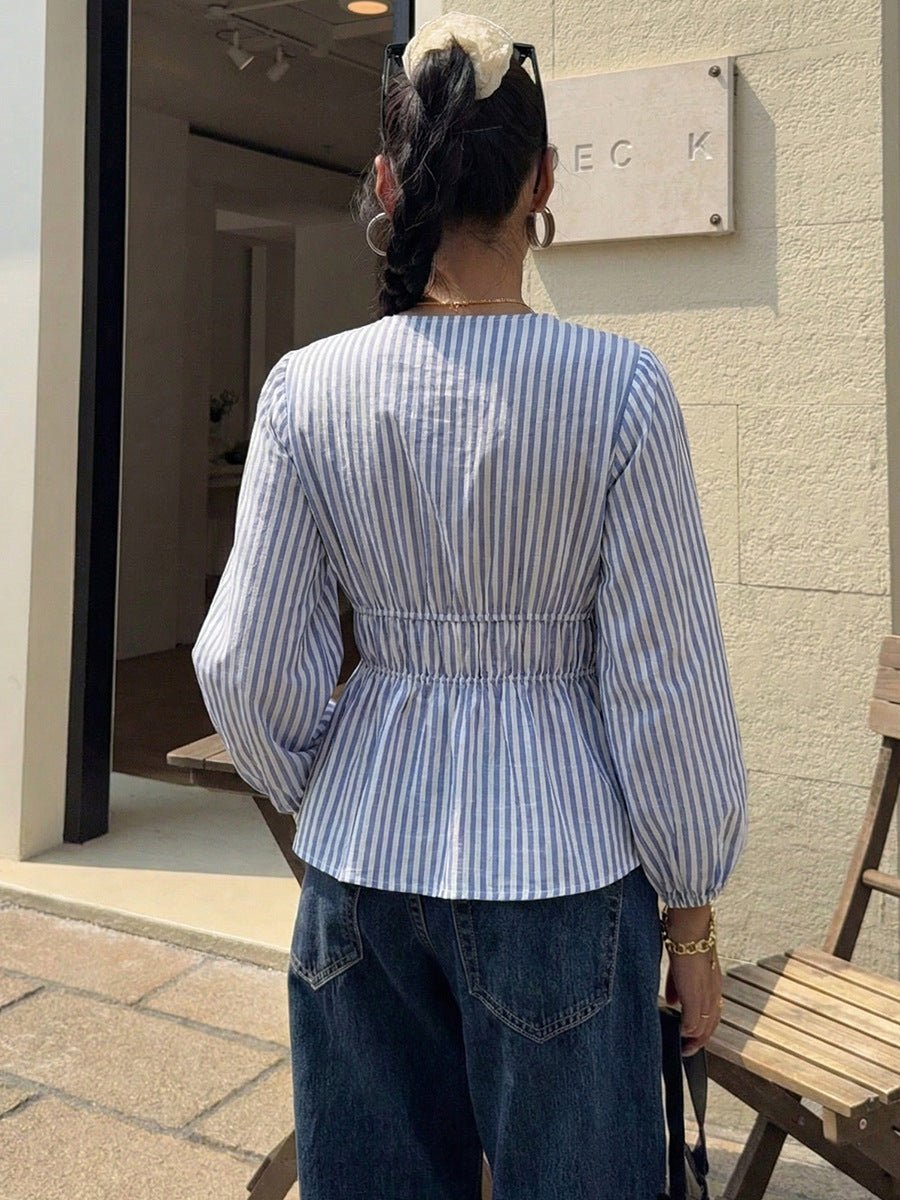 SOERA Yelena Striped Tie - Front Blouse - Tops -  Blue XL