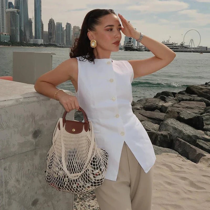 SOERA Priya Button-Up Vest Top - Vest -  White XS