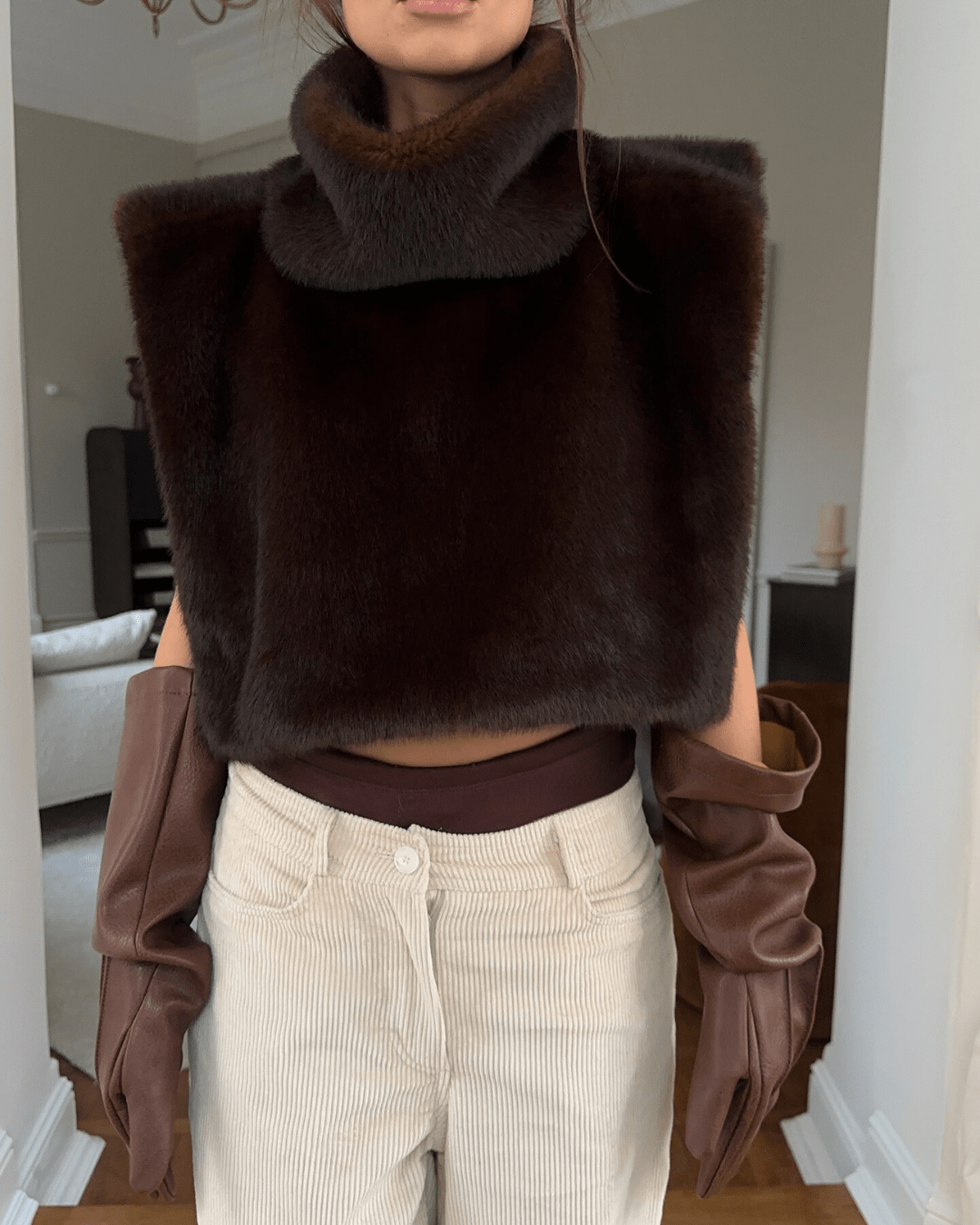 SOERA Lorna Faux Fur Turtleneck Vest - Vests - QX1762772375819365946 Brown S
