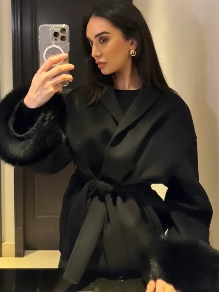 SOERA Wool Coat with Faux Fur - Women's Coats & Jackets - 3256809512722732-;QO1766845283306379947 Black S