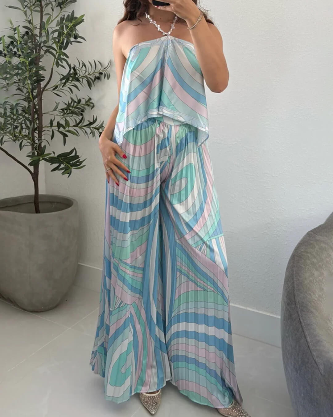 Co-ord Bianca pantaloni capri plissettati