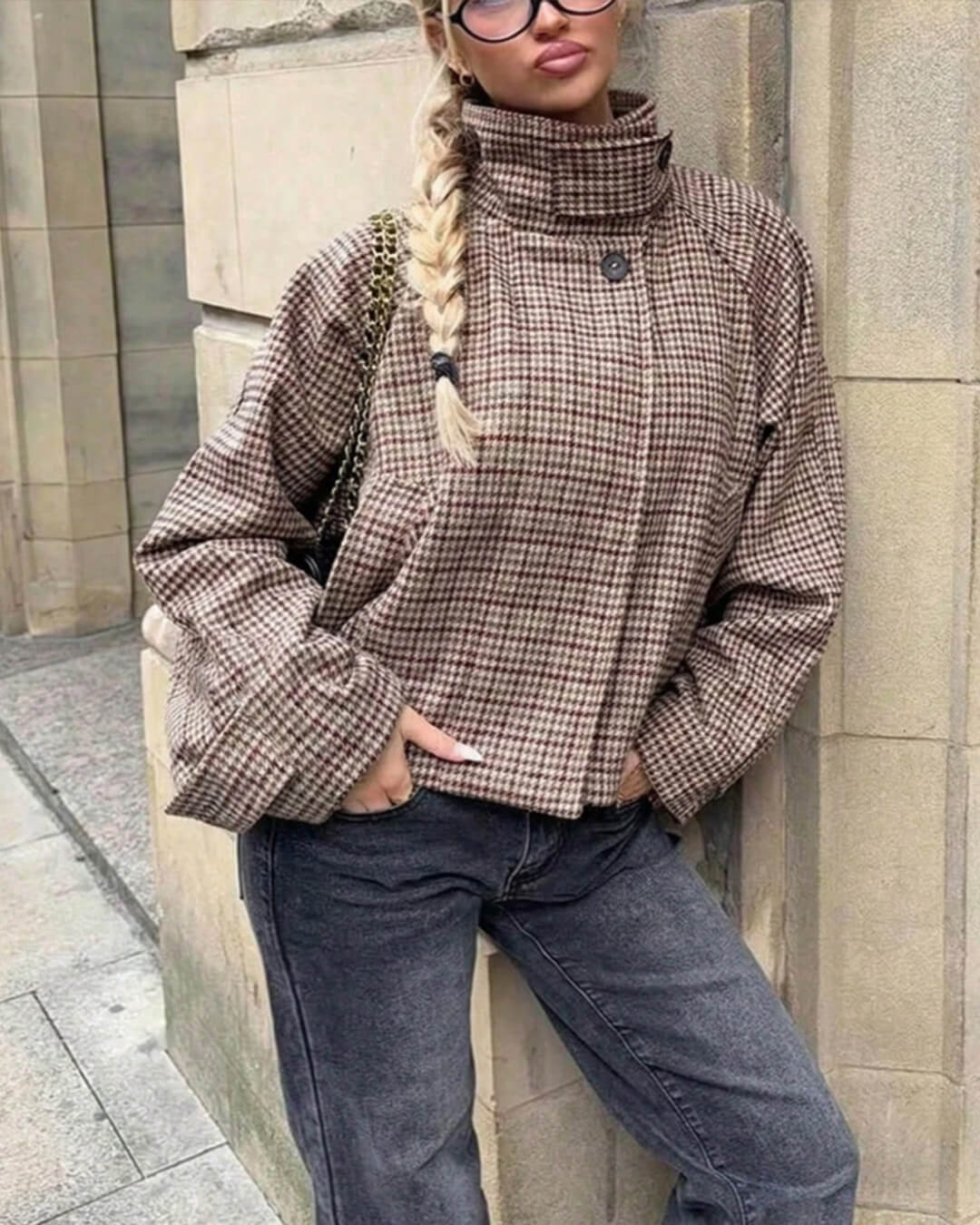 Veste col montant pied-de-poule Melanie