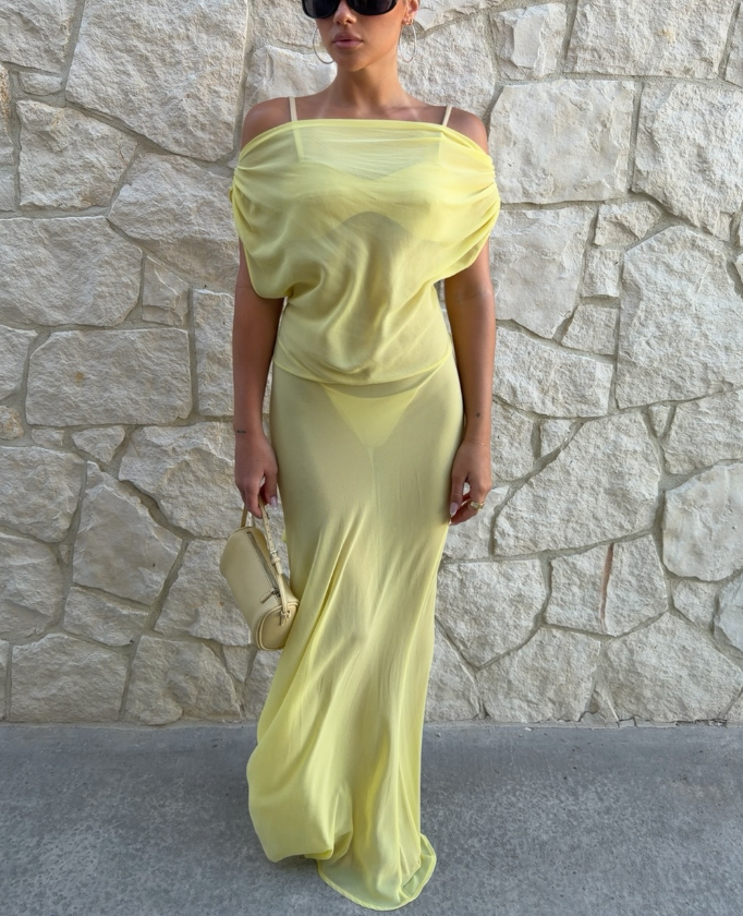 Abito maxi Iris scollato sulla schiena in mesh
